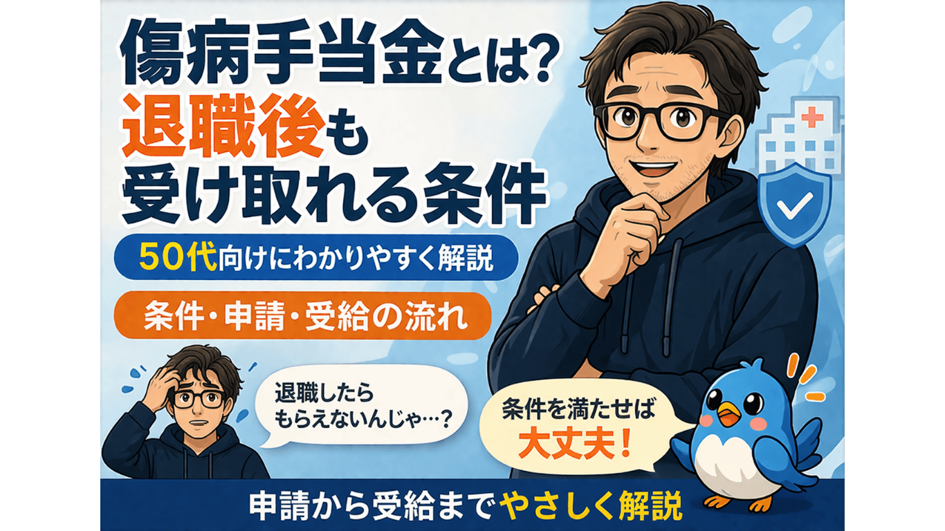 退職後も受け取れる傷病手当金の条件を50代向けに解説するアイキャッチ画像