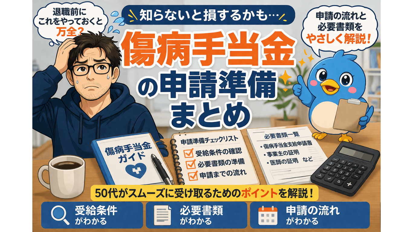 退職前にやるべき傷病手当金の申請準備を50代向けにわかりやすく解説した図